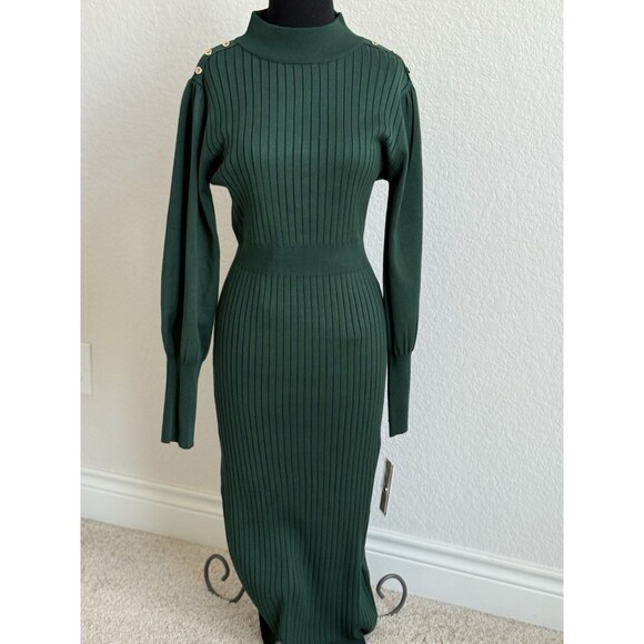 Nanette Lepore Hunter Green Midi Sweater Dress Large Holiday Festive Christmas - Picture 2 of 9
